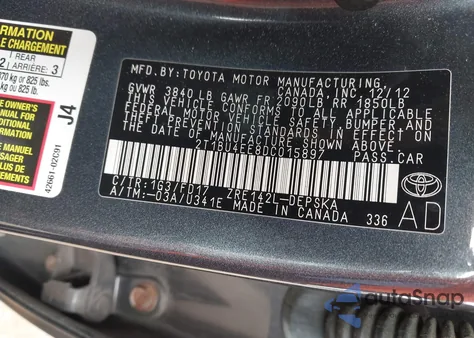 2013 Toyota Corolla S from USA, damaged, VIN 2T1BU4EE8DC015897